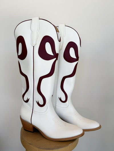 Isadora Bow Boots- Maroon-180 - SHOES-MIIM-[option4]-[option5]-[option6]-Leather & Lace Boutique Shop