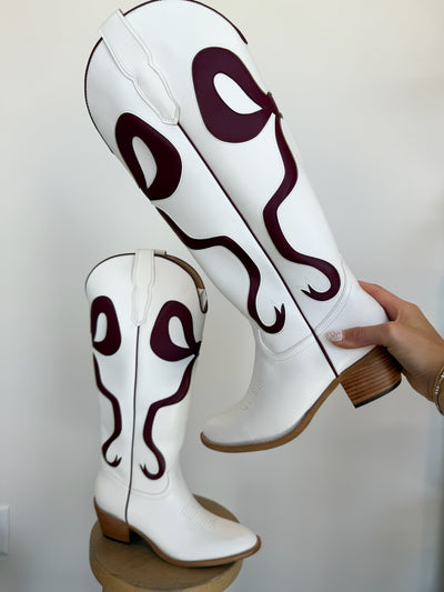 Isadora Bow Boots- Maroon-180 - SHOES-MIIM-[option4]-[option5]-[option6]-Leather & Lace Boutique Shop