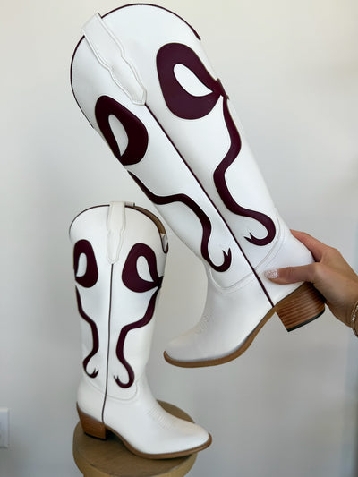Isadora Bow Boots- Maroon-180 - SHOES-MIIM-[option4]-[option5]-[option6]-Leather & Lace Boutique Shop