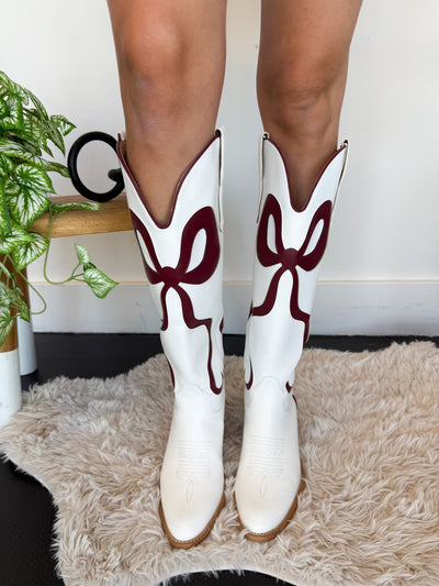Isadora Bow Boots- Maroon-180 - SHOES-MIIM-[option4]-[option5]-[option6]-Leather & Lace Boutique Shop