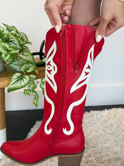 Whitney Butterfly Boots- Red-180 - SHOES-OLEM-[option4]-[option5]-[option6]-Leather & Lace Boutique Shop
