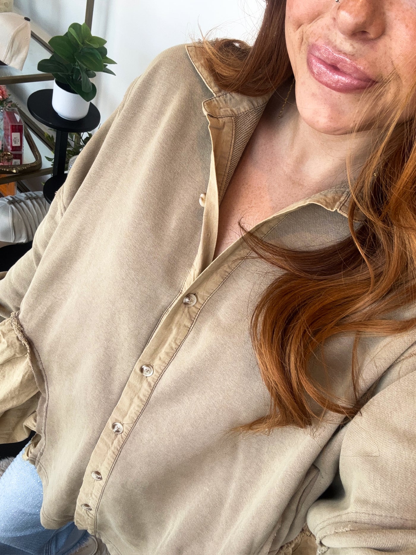 Abigail Flowy Shacket- Taupe-110 - TOPS - LONG SLEEVE-SHE & SKY-[option4]-[option5]-[option6]-Leather & Lace Boutique Shop