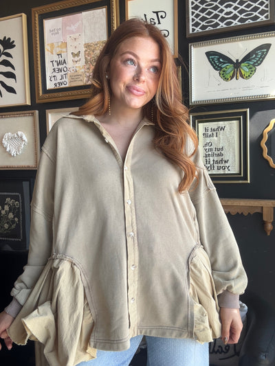 Abigail Flowy Shacket- Taupe-110 - TOPS - LONG SLEEVE-SHE & SKY-[option4]-[option5]-[option6]-Leather & Lace Boutique Shop