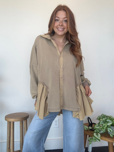 Abigail Flowy Shacket- Taupe-110 - TOPS - LONG SLEEVE-SHE & SKY-[option4]-[option5]-[option6]-Leather & Lace Boutique Shop