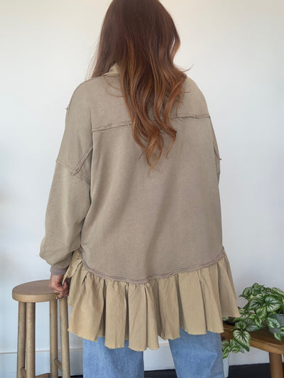 Abigail Flowy Shacket- Taupe-110 - TOPS - LONG SLEEVE-SHE & SKY-[option4]-[option5]-[option6]-Leather & Lace Boutique Shop