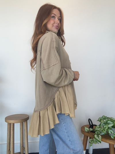 Abigail Flowy Shacket- Taupe-110 - TOPS - LONG SLEEVE-SHE & SKY-[option4]-[option5]-[option6]-Leather & Lace Boutique Shop