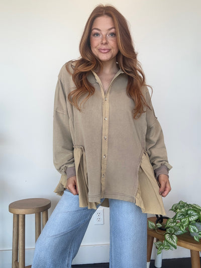 Abigail Flowy Shacket- Taupe-110 - TOPS - LONG SLEEVE-SHE & SKY-[option4]-[option5]-[option6]-Leather & Lace Boutique Shop