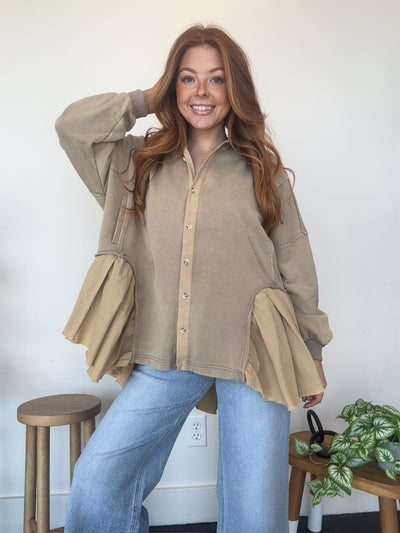 Abigail Flowy Shacket- Taupe-110 - TOPS - LONG SLEEVE-SHE & SKY-[option4]-[option5]-[option6]-Leather & Lace Boutique Shop