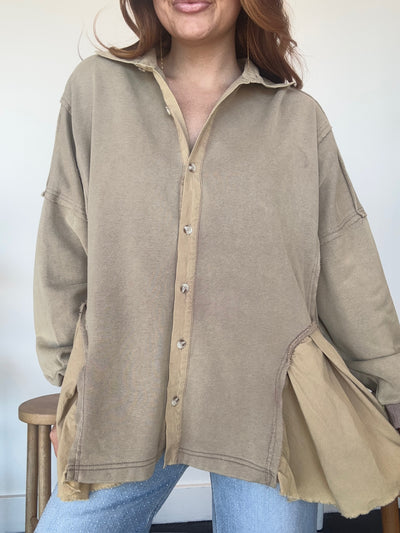 Abigail Flowy Shacket- Taupe-110 - TOPS - LONG SLEEVE-SHE & SKY-[option4]-[option5]-[option6]-Leather & Lace Boutique Shop