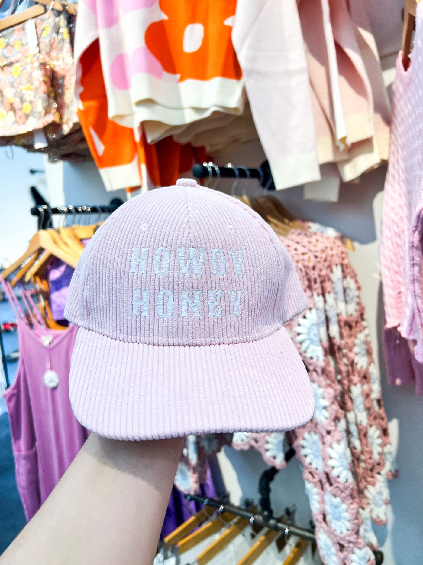 Howdy Honey Embroidered Corded Hat- Pink-190 - ACCESSORIES - HATS/HEADWEAR-BABE-[option4]-[option5]-[option6]-Leather & Lace Boutique Shop