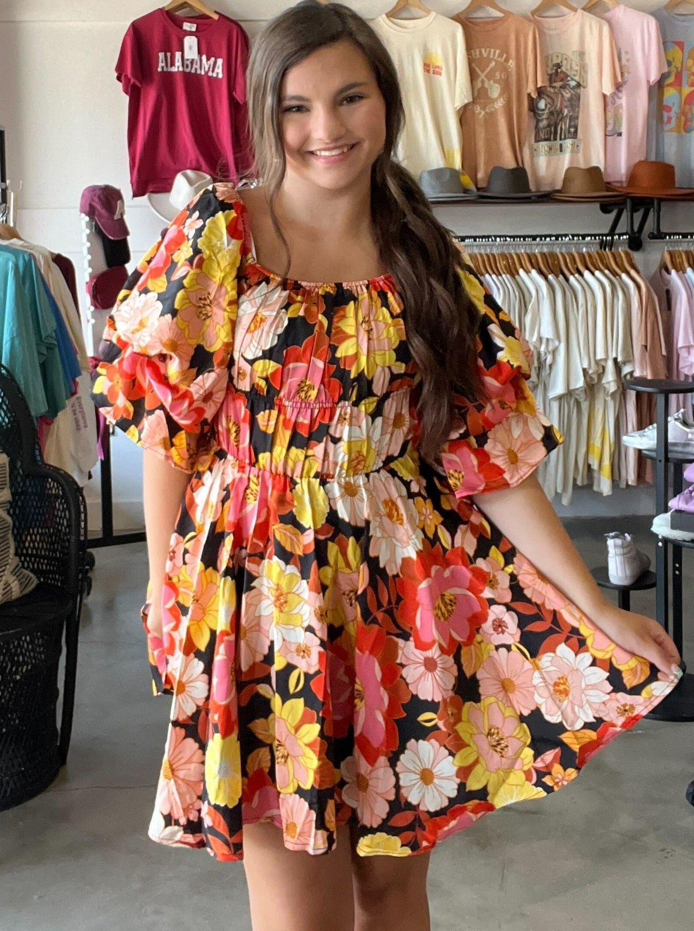 Square Neck Floral Bubble Dress-170 - DRESSES / ROMPERS / SETS-&MERCI-[option4]-[option5]-[option6]-Leather & Lace Boutique Shop