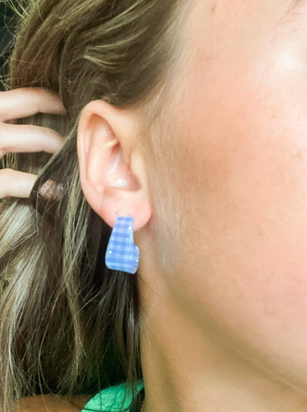 Checkered Pastel Square Hoops-190 - ACCESSORIES - JEWELRY-LEATHER & LACE-Blue-[option4]-[option5]-[option6]-Leather & Lace Boutique Shop