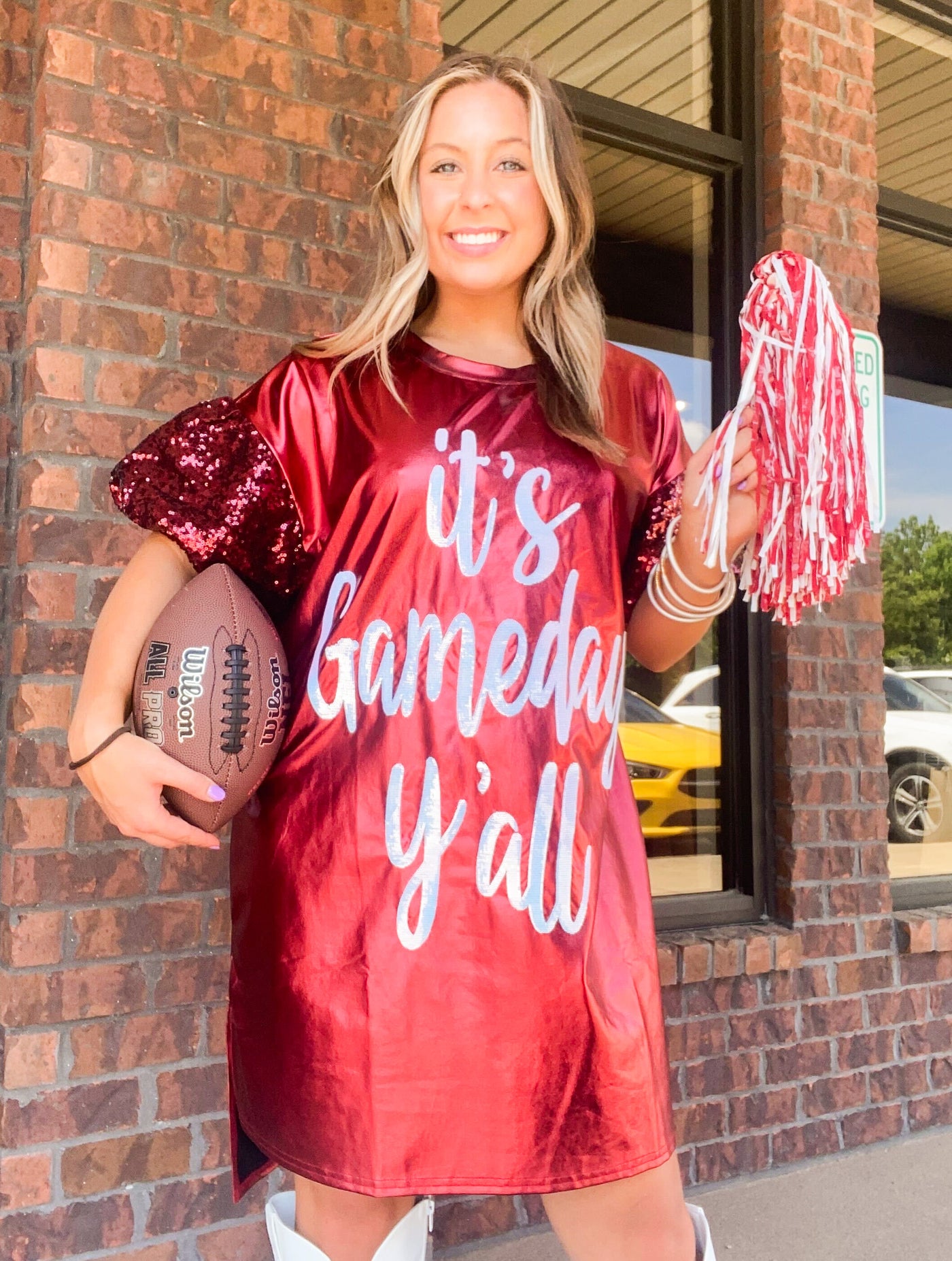 It’s Gameday Ya’ll Metallic Sequin Dress-170 - DRESSES / ROMPERS / SETS-PEACH LOVE-[option4]-[option5]-[option6]-Leather & Lace Boutique Shop