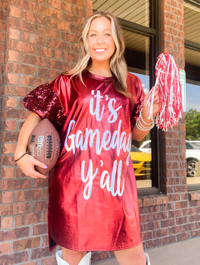 It’s Gameday Ya’ll Metallic Sequin Dress-170 - DRESSES / ROMPERS / SETS-PEACH LOVE-[option4]-[option5]-[option6]-Leather & Lace Boutique Shop