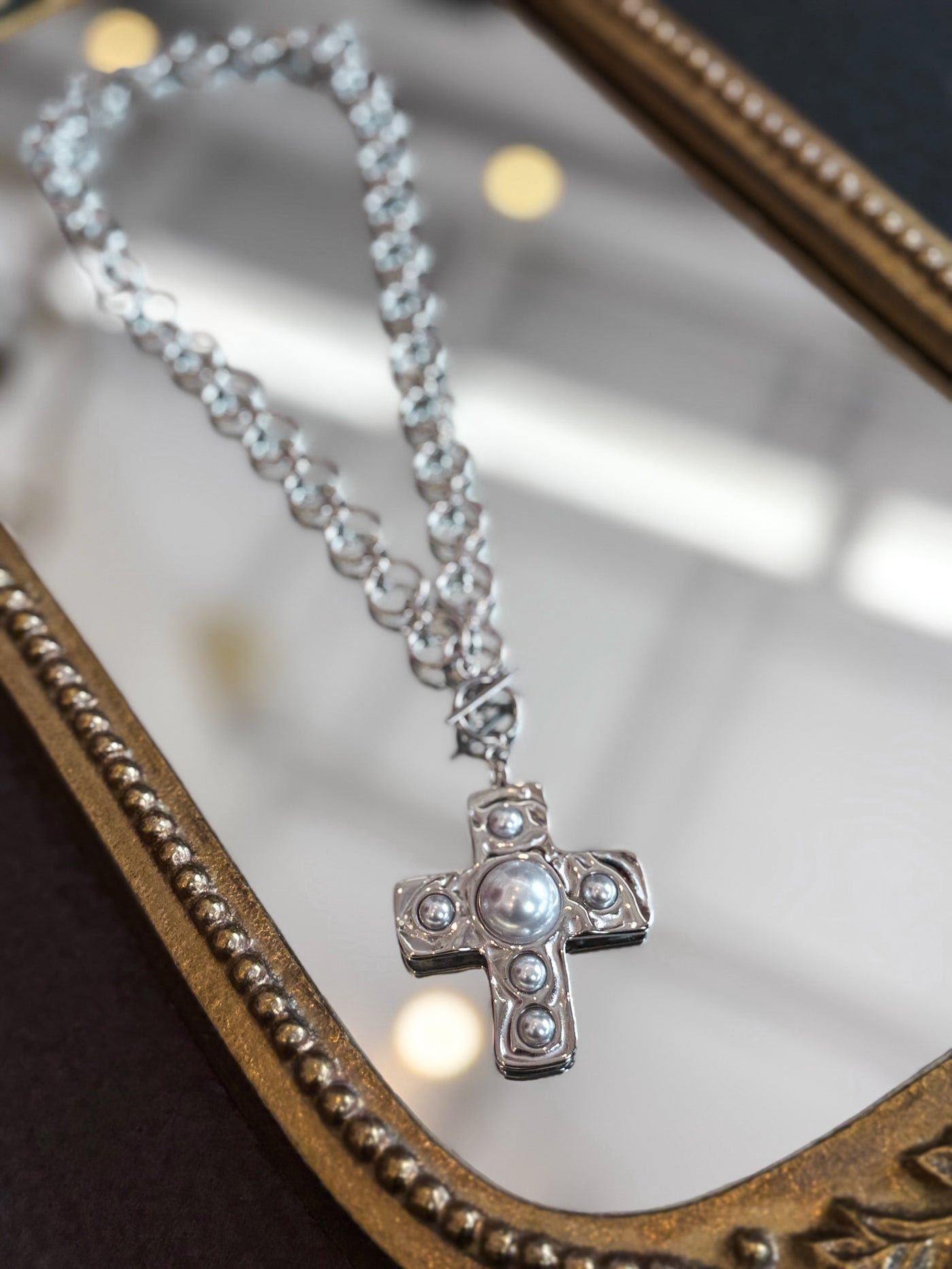 Harper Cross Necklace- Silver-190 - ACCESSORIES - JEWELRY-CHANSUTT PEARLS-[option4]-[option5]-[option6]-Leather & Lace Boutique Shop