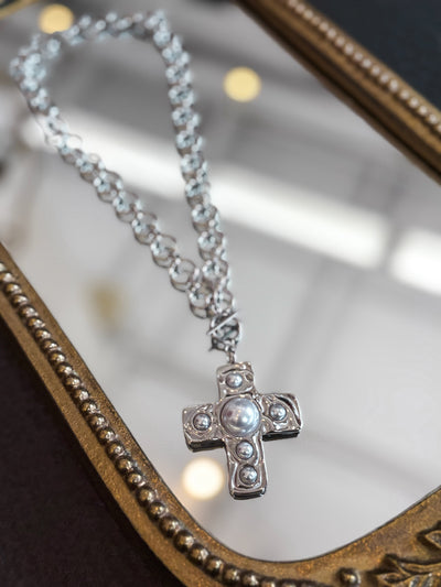 Harper Cross Necklace- Silver-190 - ACCESSORIES - JEWELRY-CHANSUTT PEARLS-[option4]-[option5]-[option6]-Leather & Lace Boutique Shop
