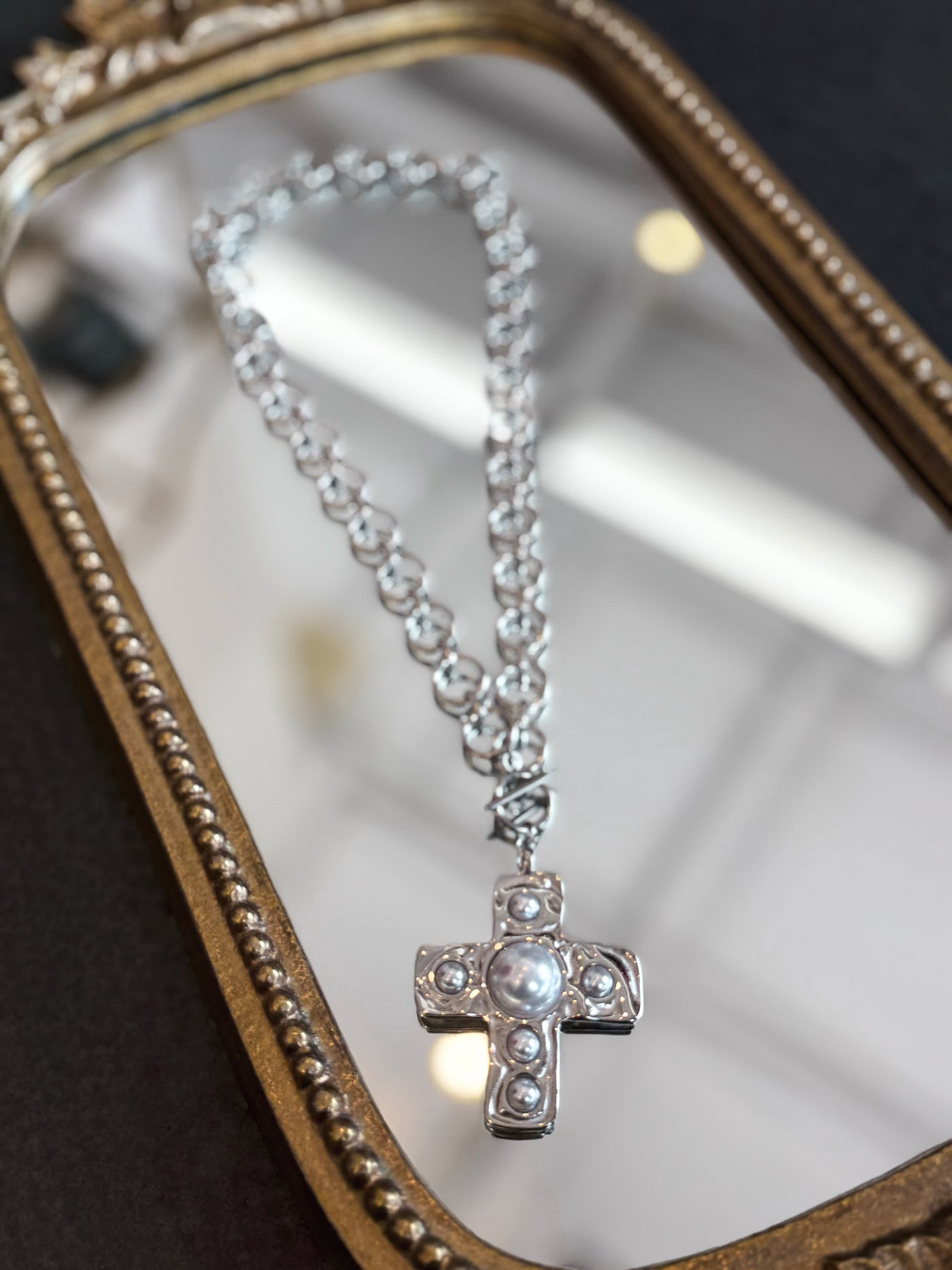 Harper Cross Necklace- Silver-190 - ACCESSORIES - JEWELRY-CHANSUTT PEARLS-[option4]-[option5]-[option6]-Leather & Lace Boutique Shop