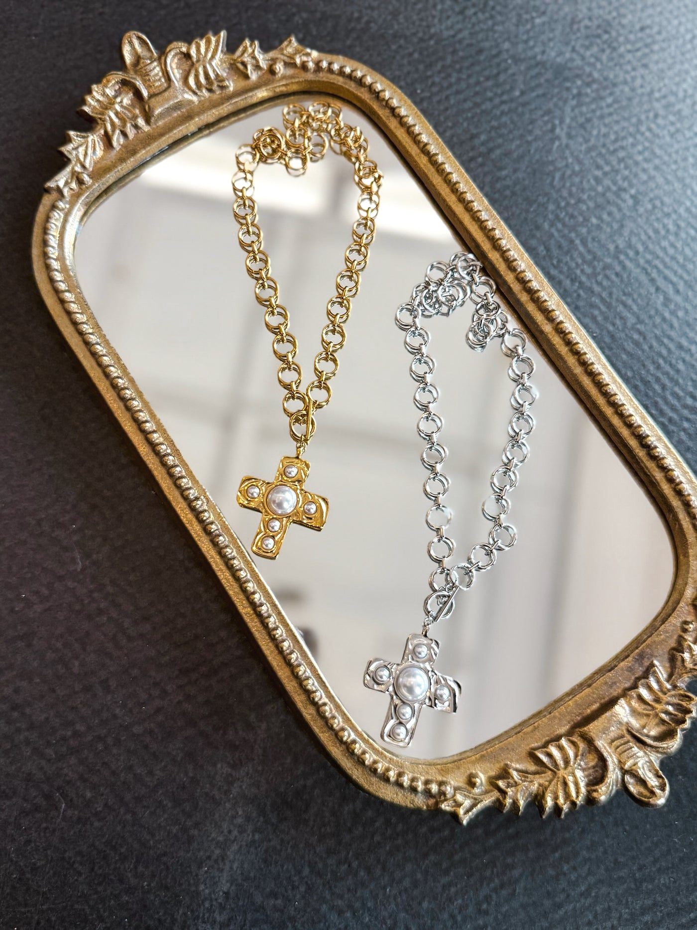 Harper Cross Necklace- Silver-190 - ACCESSORIES - JEWELRY-CHANSUTT PEARLS-[option4]-[option5]-[option6]-Leather & Lace Boutique Shop