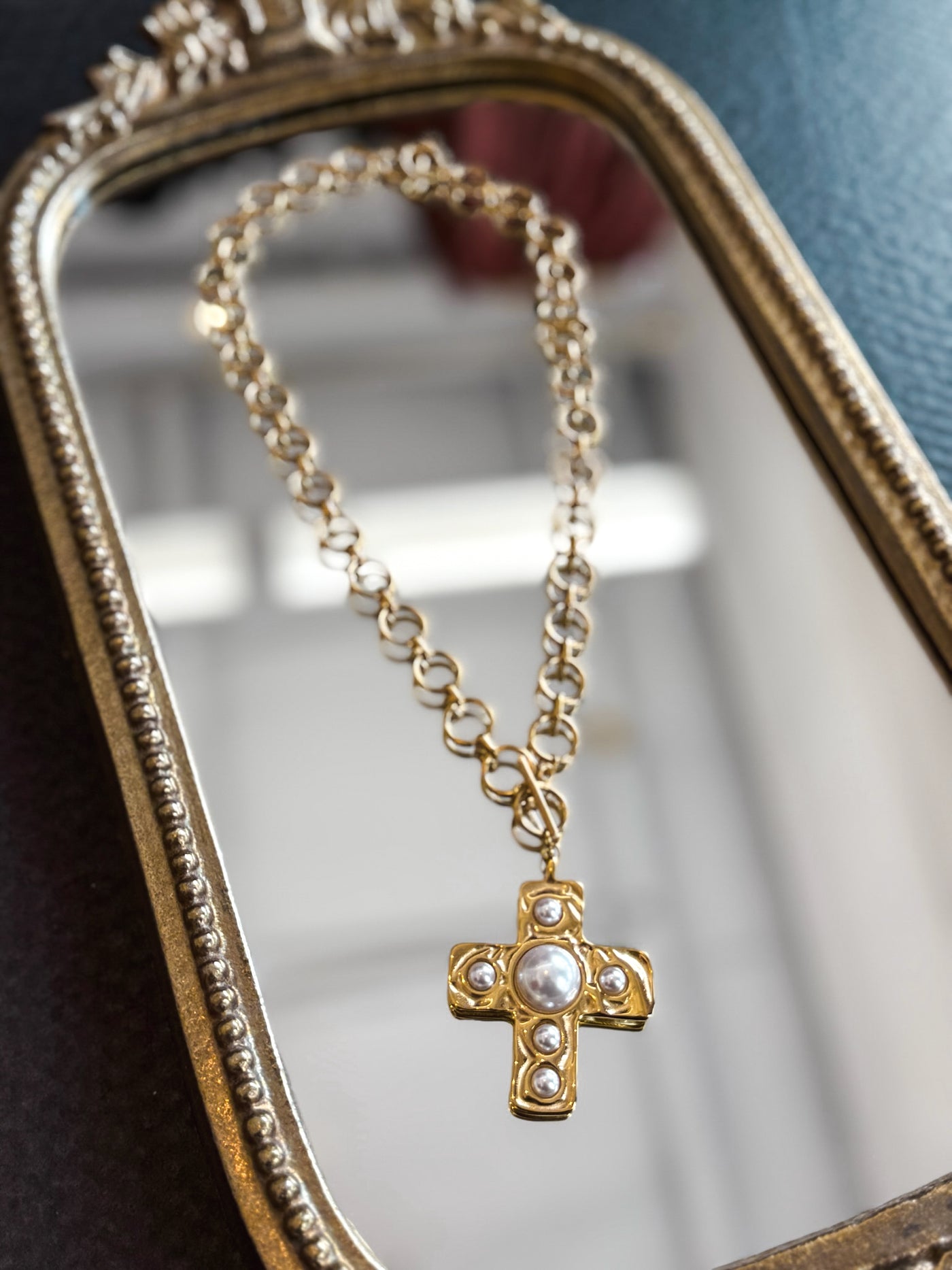 Harper Cross Necklace- Gold-190 - ACCESSORIES - JEWELRY-CHANSUTT PEARLS-[option4]-[option5]-[option6]-Leather & Lace Boutique Shop