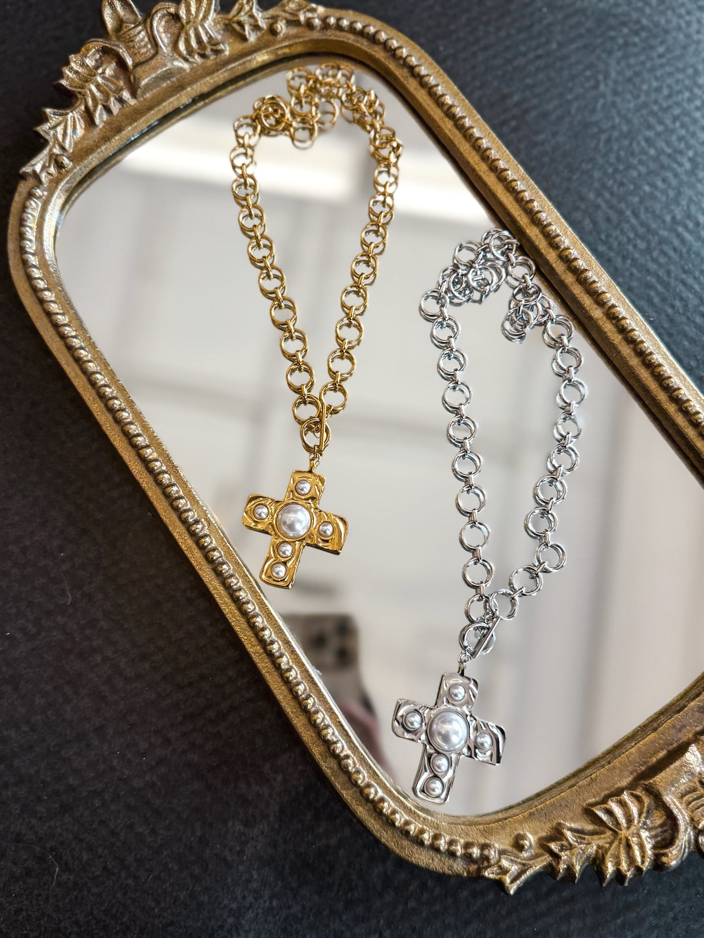 Harper Cross Necklace- Gold-190 - ACCESSORIES - JEWELRY-CHANSUTT PEARLS-[option4]-[option5]-[option6]-Leather & Lace Boutique Shop