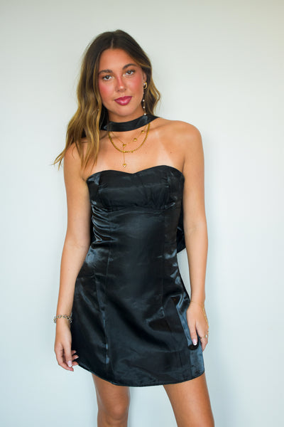Bow Detail Shimmering Mini Dress-170 - DRESSES-LENA-[option4]-[option5]-[option6]-Leather & Lace Boutique Shop