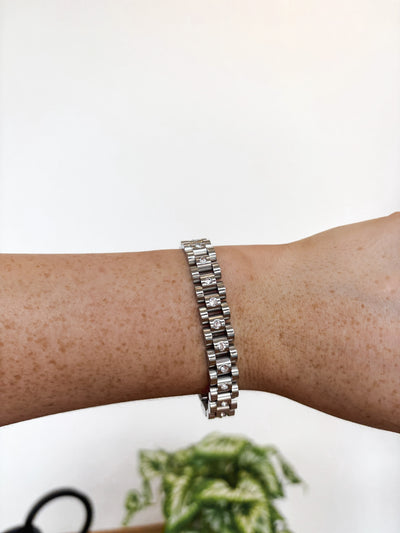Silver Diamond Watch Band Bracelet-190 - ACCESSORIES - JEWELRY-CHANSUTT PEARLS-[option4]-[option5]-[option6]-Leather & Lace Boutique Shop