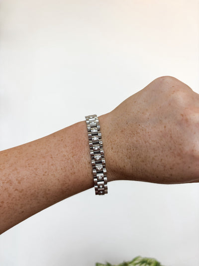 Silver Diamond Watch Band Bracelet-190 - ACCESSORIES - JEWELRY-CHANSUTT PEARLS-[option4]-[option5]-[option6]-Leather & Lace Boutique Shop