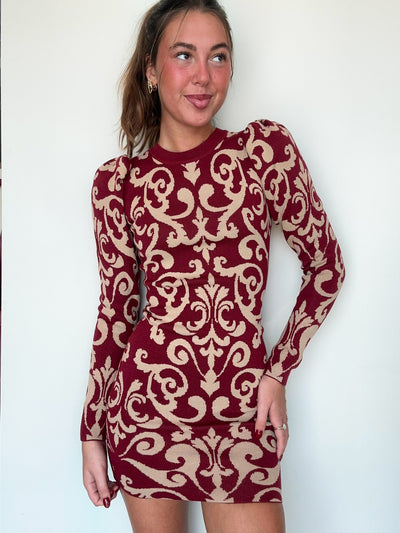 Baroque Long Sleeve Mini Dress-170 - DRESSES-FLYING TOMATO-[option4]-[option5]-[option6]-Leather & Lace Boutique Shop