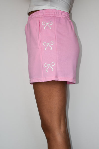Bow Embroidered Lounge Shorts- Pink-160 - BOTTOMS - OTHER-MAIN STRIP-[option4]-[option5]-[option6]-Leather & Lace Boutique Shop