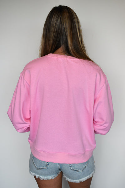 Bow Embroidered Crewneck- Pink-130 - TOPS - SWEATERS/SWEATSHIRTS-MAIN STRIP-[option4]-[option5]-[option6]-Leather & Lace Boutique Shop