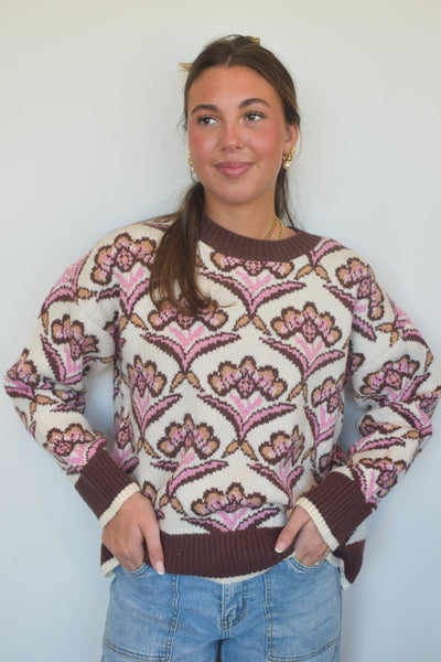 Taupe Pink Multi Sweater-130 - TOPS - SWEATERS/SWEATSHIRTS-EN MERCI-[option4]-[option5]-[option6]-Leather & Lace Boutique Shop