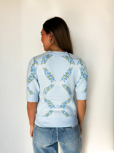 Floral Ribbon Short Sleeve Sweater-130 - TOPS - SWEATERS/SWEATSHIRTS-MAIN STRIP-[option4]-[option5]-[option6]-Leather & Lace Boutique Shop