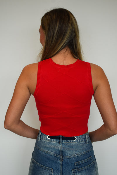 Bow Detail Sleeveless Sweater- Red-100 - TOPS - SHORT SLEEVE/SLEEVELESS-BLU PEPPER-[option4]-[option5]-[option6]-Leather & Lace Boutique Shop