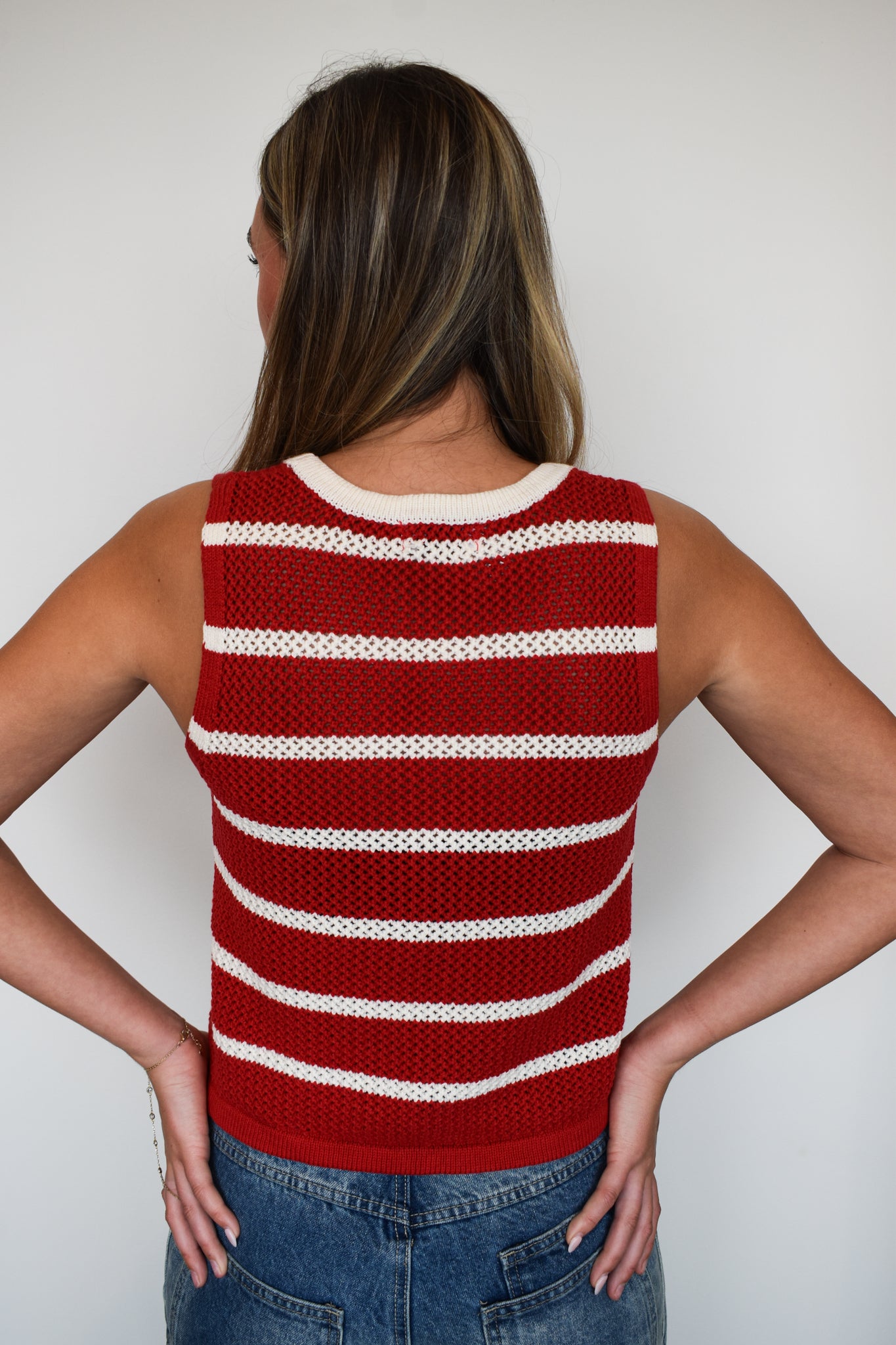 Striped V-Neck Button Up Top- Red-100 - TOPS - SHORT SLEEVE/SLEEVELESS-BLU PEPPER-[option4]-[option5]-[option6]-Leather & Lace Boutique Shop