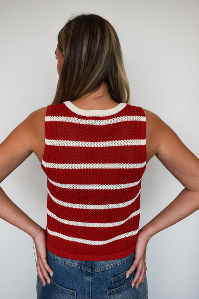 Striped V-Neck Button Up Top- Red-100 - TOPS - SHORT SLEEVE/SLEEVELESS-BLU PEPPER-[option4]-[option5]-[option6]-Leather & Lace Boutique Shop