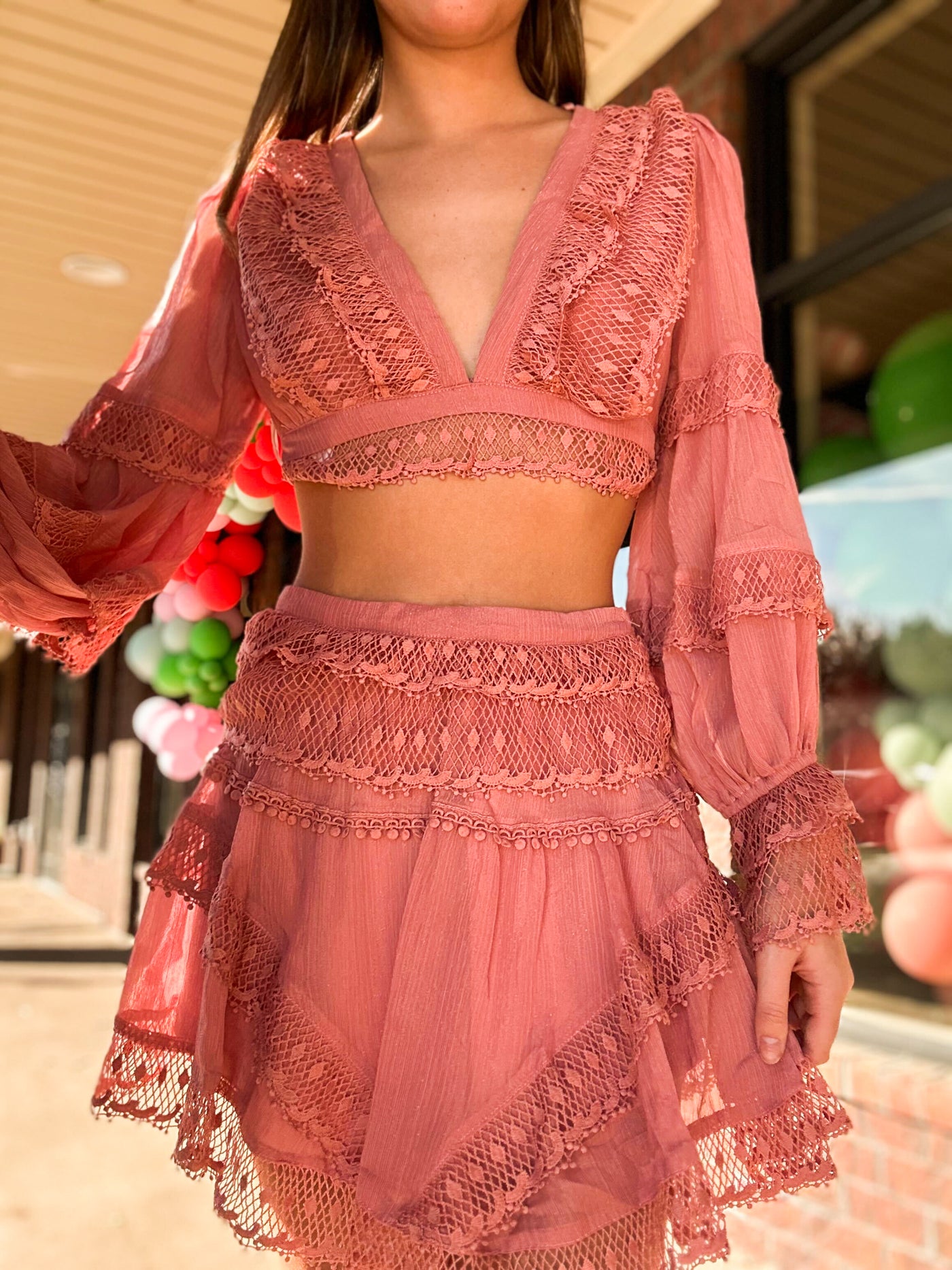 Tickled Pink Blouse & Skirt Set-170 - DRESSES / ROMPERS / SETS-ROSE VELVET-[option4]-[option5]-[option6]-Leather & Lace Boutique Shop