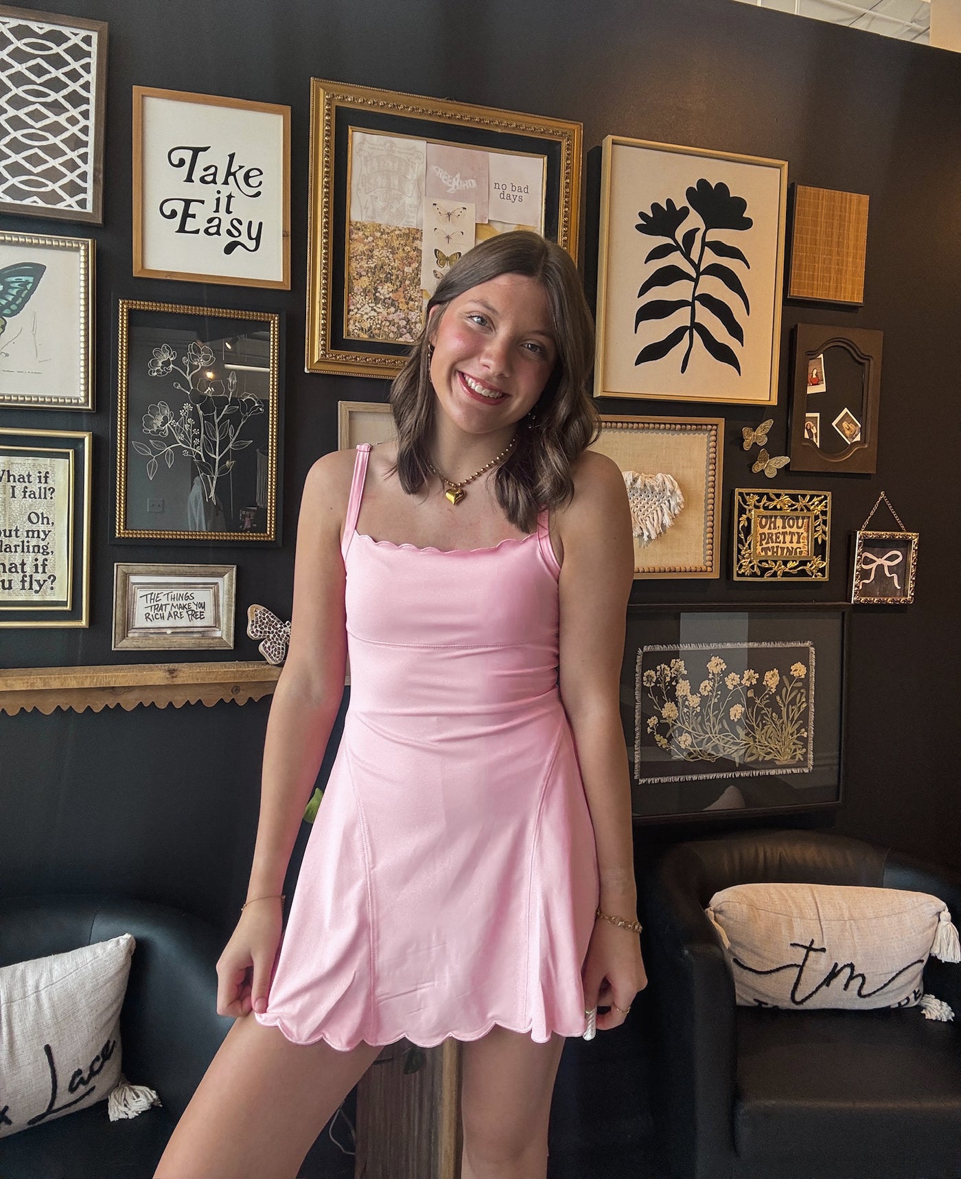 Scalloped Hem Athletic Dress- Pink