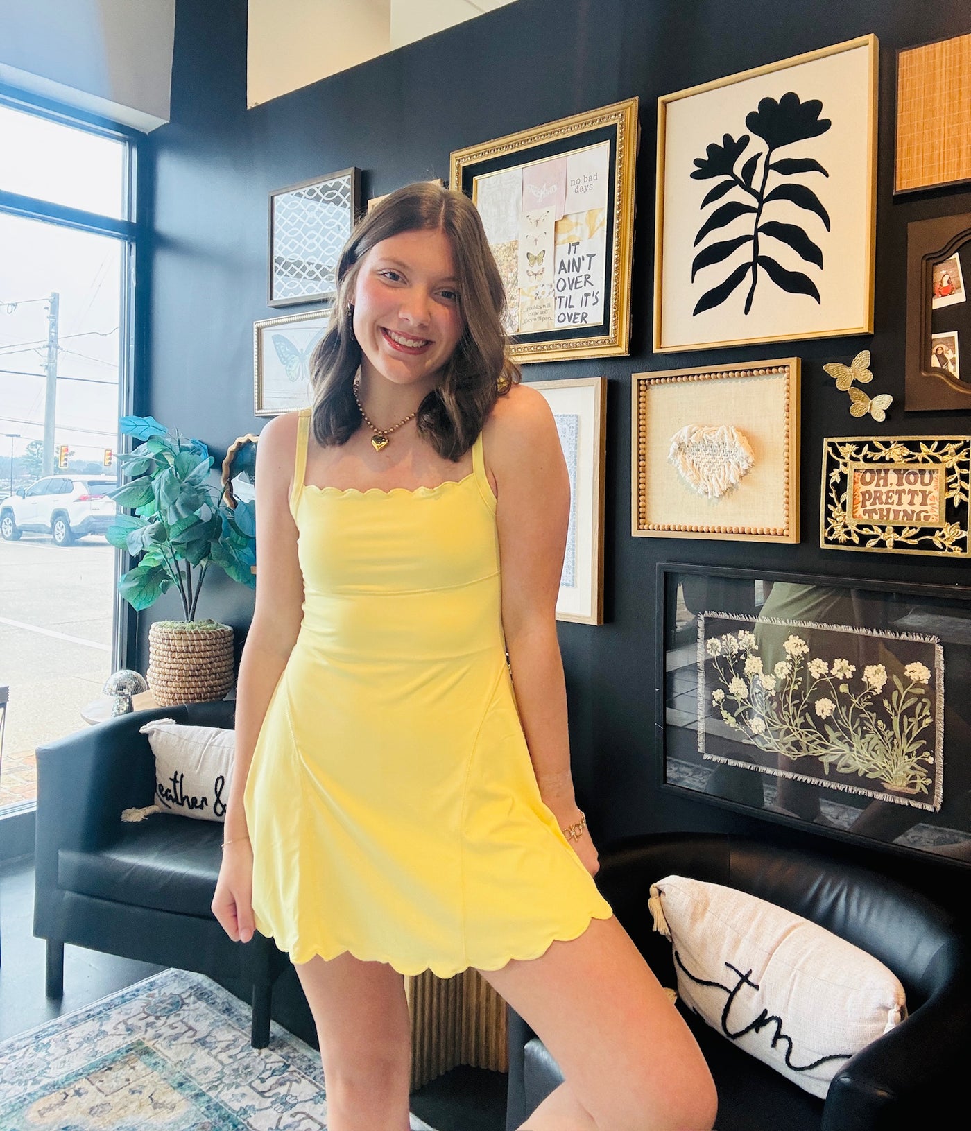 Scalloped Hem Athletic Dress- Yellow