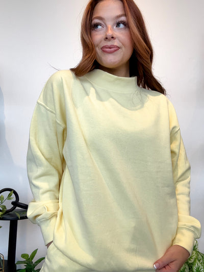 Basic Mock Neck Sweatshirt- Butter Yellow
