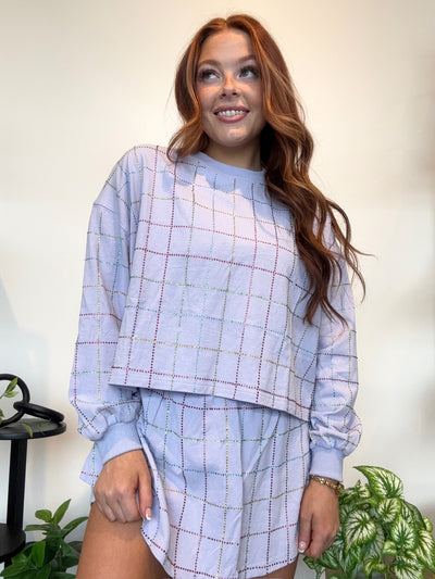 Rhinestone Grid Sweat Set- Lavender