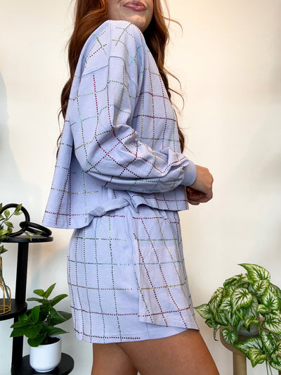 Rhinestone Grid Sweat Set- Lavender