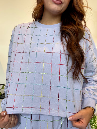 Rhinestone Grid Sweat Set- Lavender