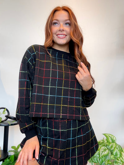 Rhinestone Grid Sweat Set- Black