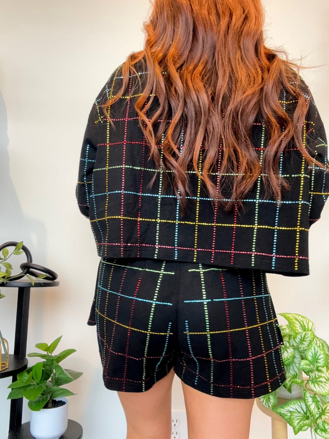 Rhinestone Grid Sweat Set- Black