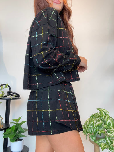 Rhinestone Grid Sweat Set- Black