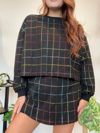 Rhinestone Grid Sweat Set- Black