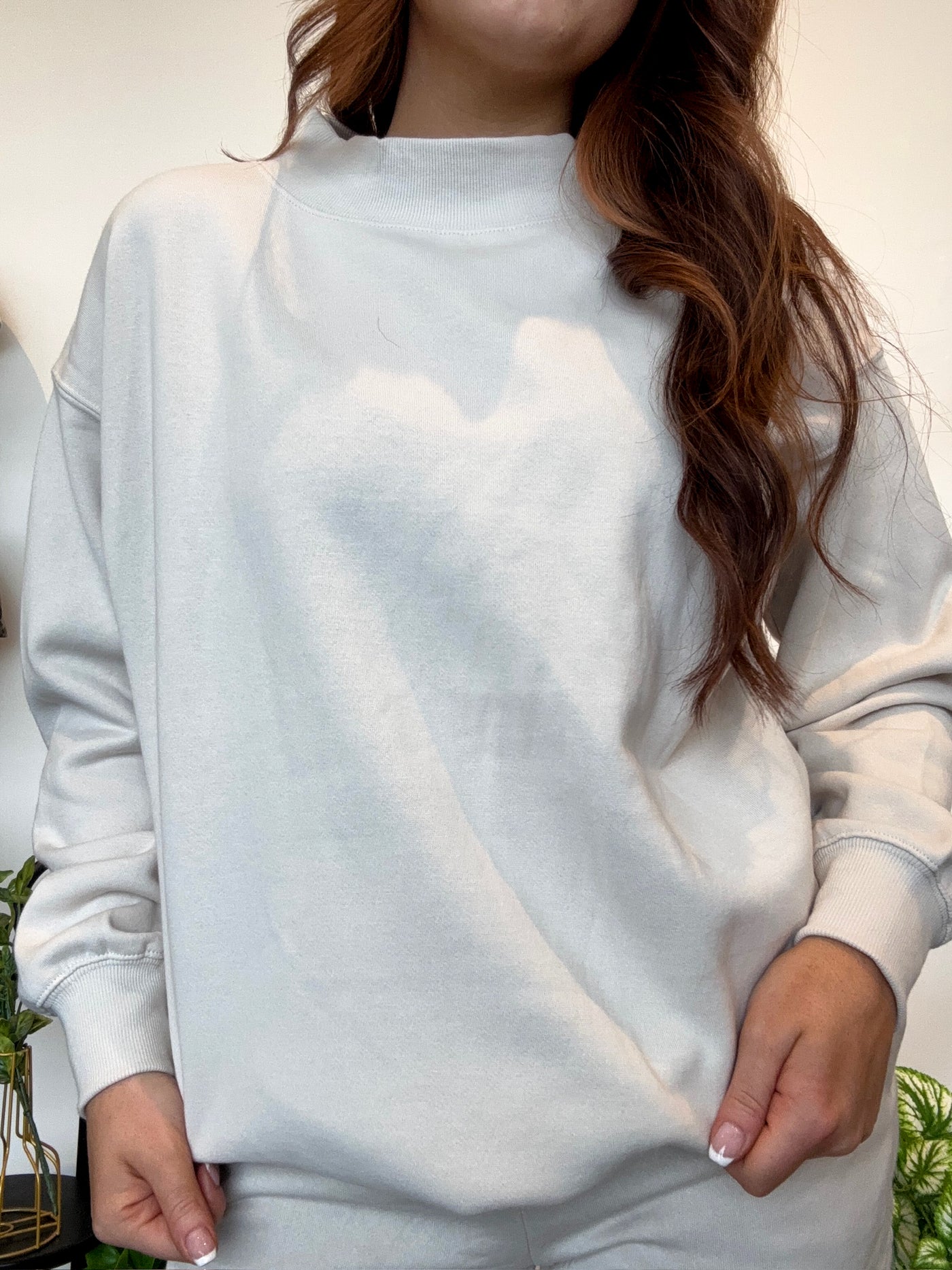 Basic Mock Neck Sweatshirt- Sand
