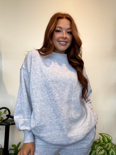 Basic Mock Neck Sweatshirt- Heather Grey