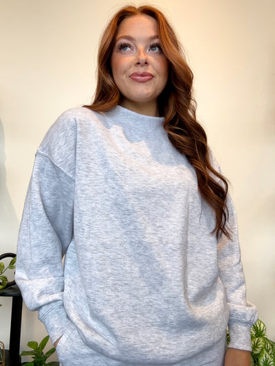 Basic Mock Neck Sweatshirt- Heather Grey