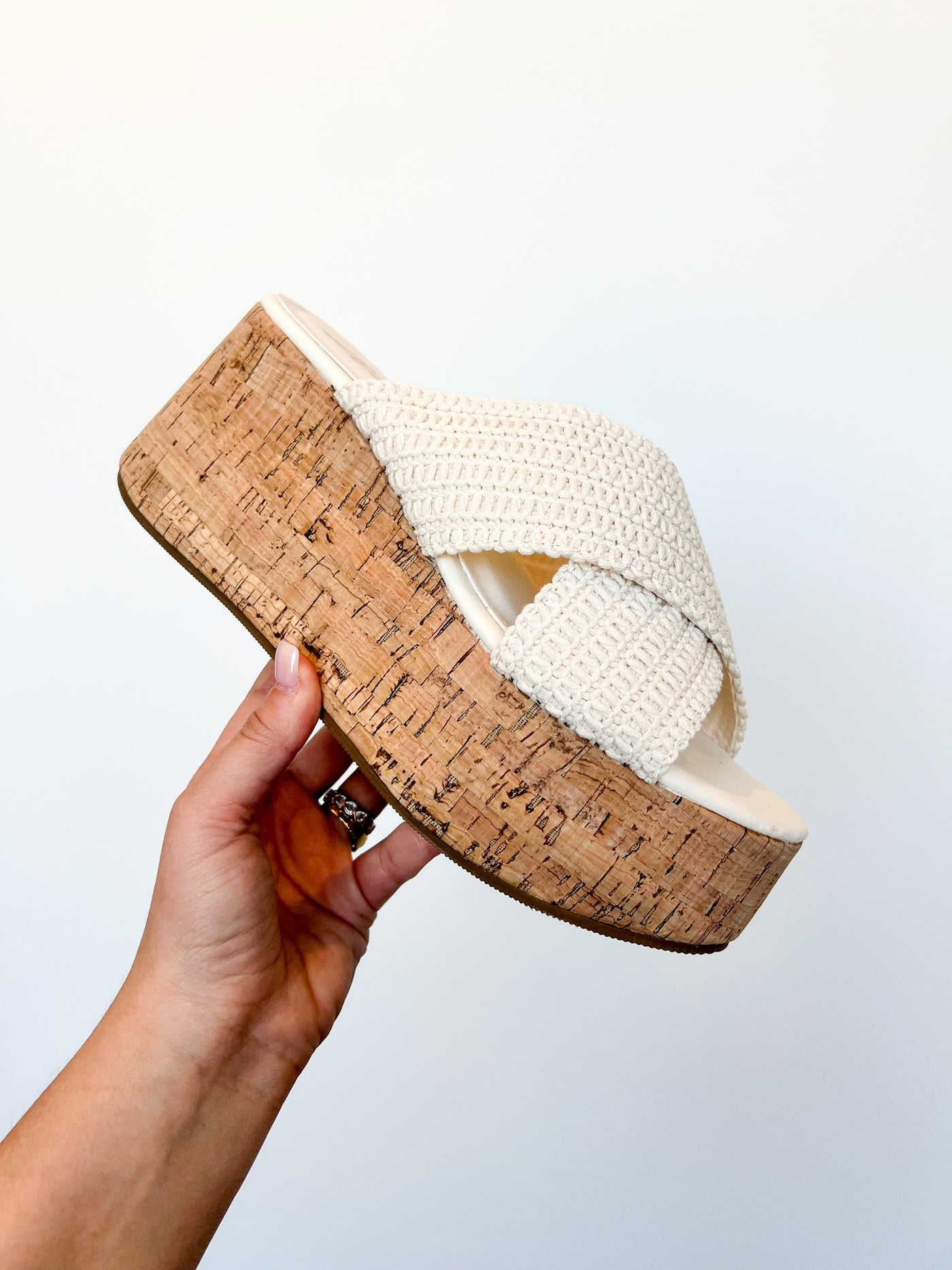 Crossover Cork Heel Sandals- Cream-180 - SHOES-LILIANA-[option4]-[option5]-[option6]-Leather & Lace Boutique Shop